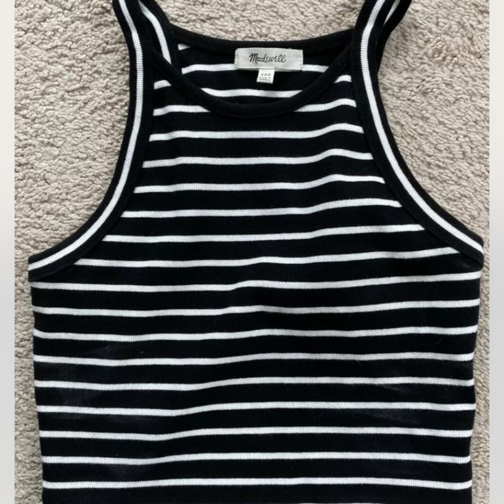Madewell Crop Tank Top in Gabi Stripe Black And White Racerback Size XXS